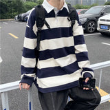 ADVBRIDGE  -  Autumn Lapel Hoodie Men's Fashion Hit Color Casual Striped Hoodies Mens Streetwear Loose Hip-hop Pullover Sweatshirt Men Hoody