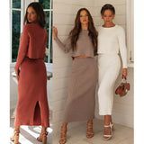 Advbridge Knitted 2 Pieces Set Women Pullovers Sweater Crop Tops & Knitted Skirts Bodycon Office Lady Skirts Suits Winter Clothes