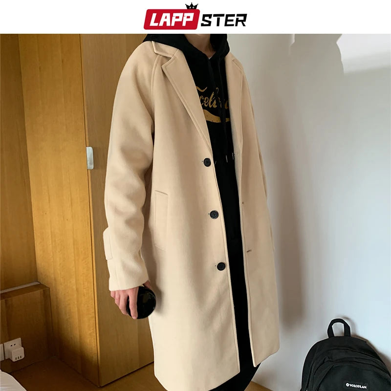 Advbridge Men Korean Fashion Winter Jacket Coats Wool Coat Mens Oversized Harajuku Overcoat Male Japanese Streetwear Jackets