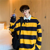 ADVBRIDGE  -  Autumn Lapel Hoodie Men's Fashion Hit Color Casual Striped Hoodies Mens Streetwear Loose Hip-hop Pullover Sweatshirt Men Hoody