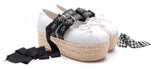 Advbridge Girl's Bowtie Rope Braided Platform Silk Ballet Flats Shoes Woman Double Buckle Graid Riband Bandage Round Toe Fishman Shoes