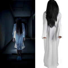 Advbridge Adult Halloween Women Cosplay Costume Scary Horror Ghost Yamamura Sadako Ault Carnival Party Zombie Witch Wig Dress Cross Set