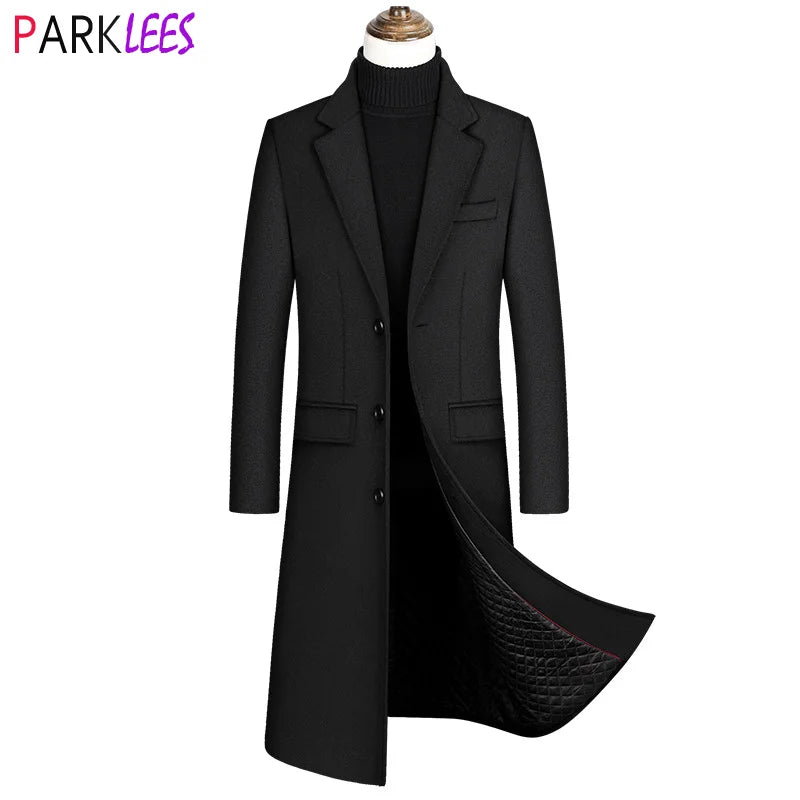 Advbridge New Extra Long Wool Trench Coat Male Winter Brand Mens Cashmere Coat Slim Fit Woolen Peacoat Windbreaker Manteau Homme 4XL