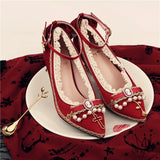 Advbridge Princess tea party kawaii  court retro lace bowknot shallow mouth lolita high heel pointed pearl elegant women shoes loli cos