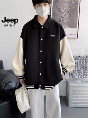 Advbridge Jackets Men Turn-down Collar Leather Sleeve Casual Solid Men's Clothing Spring Harajuku Streetwear Varsity Baseball Jacket