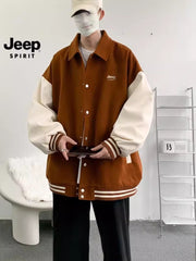 Advbridge Jackets Men Turn-down Collar Leather Sleeve Casual Solid Men's Clothing Spring Harajuku Streetwear Varsity Baseball Jacket