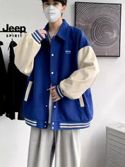 Advbridge Jackets Men Turn-down Collar Leather Sleeve Casual Solid Men's Clothing Spring Harajuku Streetwear Varsity Baseball Jacket