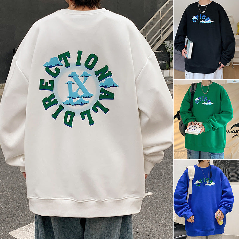 fall outfits men American Sweater Men's 2024 Spring and Autumn High Street Loose Youth Fashion Couple Wear Casual Student Top Fleece-lined