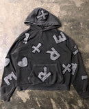fall outfits 2024 American-Style Retro Washed Cloth Embroidered Hoodie Old Personality Trendy Street Hip Hop Loose Men's and Women's Same Sweater