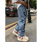 outfits for men American High Street Original Patch Cross Embroidered Jeans Men's and Women's National Fashion All-Match Slim Slimming Long Pants Fashion