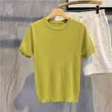 men fall outfits Fashionable New Striped Ice Silk Short-Sleeved T-shirt Casual Simple Slim Men's Top Clothes Trendy Sweater