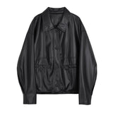 90s streetwear New Maillard Style Black Leather Coat for Women New American Retro Imitation Loose Short Jacket Jacket