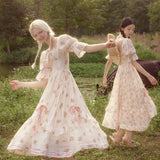 pop culture dress to impress Lacemade Rose  Pink Floral Fishbone Dress Women's Summer French V-neck Printed Dress