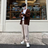 90s streetwear Retro Cardigan Men's Sweater Early Autumn V-neck Sweater Lazy High Sense New Casual All-Matching Coat