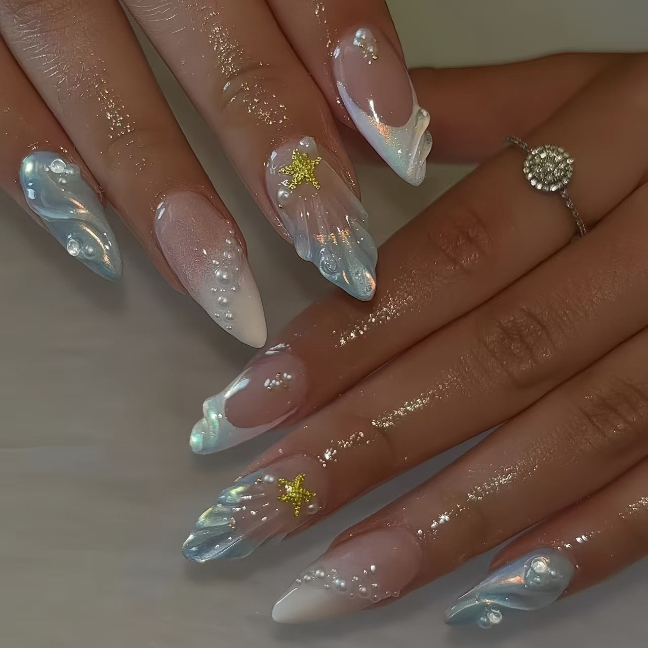 3D Floral & Butterfly Almond Press-On Nails