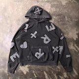 fall outfits 2024 American-Style Retro Washed Cloth Embroidered Hoodie Old Personality Trendy Street Hip Hop Loose Men's and Women's Same Sweater