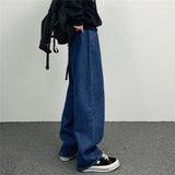 masc outfits INS Japanese Style Vintage Slimming Wide-Leg Pants Men's High Street Vibe Style Dark Blue Loose plus Size Jeans