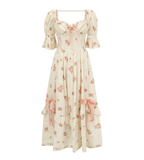 pop culture dress to impress Lacemade Rose  Pink Floral Fishbone Dress Women's Summer French V-neck Printed Dress