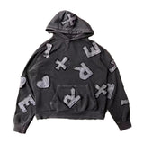 fall outfits 2024 American-Style Retro Washed Cloth Embroidered Hoodie Old Personality Trendy Street Hip Hop Loose Men's and Women's Same Sweater