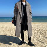 masculine men Myq Japanese Plaid Woolen Coat Men's Mid-Length Korean Style Trendy Autumn and Winter Windbreaker Loose Casual Coat