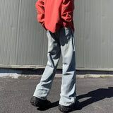 guys clothing styles American Retro Zipper Jeans Men's Autumn and Winter 2024 New Washed Straight Flared Pants High Street Vibe