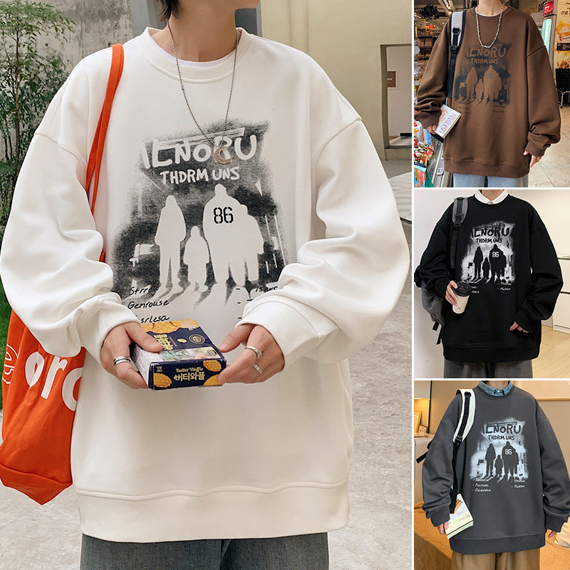 fall outfits men American Sweater Men's 2024 Spring and Autumn High Street Loose Youth Fashion Couple Wear Casual Student Top Fleece-lined