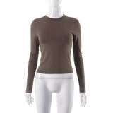 concert outfit ideas Women's Spring New Solid Color round Neck Long Sleeve Basic T-shirt Top