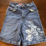 Advbridge 90s fashion men Personalized Graffiti Printed American Retro Street Denim Shorts Casual Loose Distressed Washed Half Pants