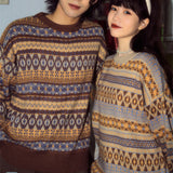 mens fall fashion Autumn and Winter Sweater Couple Fried Street Ins Loose Thick Ethnic Retro Style round Neck Casual Knitted Bottoming Shirt Men