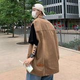 masc outfits Retro Multi-Pocket Workwear Vest Men's Japanese Style Loose National Fashion Functional BF Style Casual Waistcoat