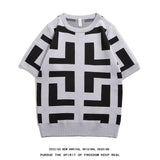 men fall outfits Fashionable New Striped Ice Silk Short-Sleeved T-shirt Casual Simple Slim Men's Top Clothes Trendy Sweater