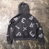 fall outfits 2024 American-Style Retro Washed Cloth Embroidered Hoodie Old Personality Trendy Street Hip Hop Loose Men's and Women's Same Sweater