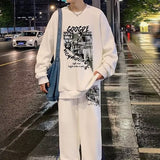 men fall outfits Waffle Youth Leisure Sports Suit Men's Spring and Autumn Sweater Sports Pants New Trendy Men's Two-Piece Suit