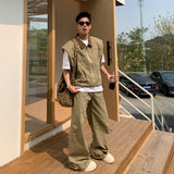 masc outfits American Retro Denim Jacket Men's Summer New Profile Design Waistcoat Loose Pants Suit