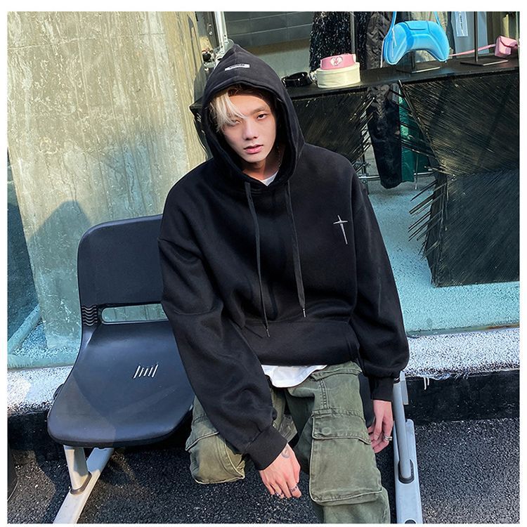 mens fall outfits Solid Color Sweater Suit Men's Hooded Loose Spring and Autumn Korean Style Couple Ins Trendy All-Matching Coat Hong Kong Style Clothes