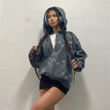 90s streetwear Star Print Hooded Cardigan Zipper Loose Men's and Women's Fashion Brand Sweater Coat FN