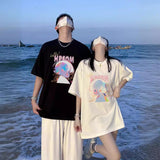 guy outfits 2024 New Short Sleeve  Couple's T-shirt Light Blue Summer Half Sleeve Summer High Sense Suit Ins