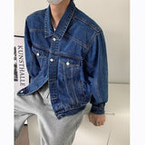 winter outfits men Light Blue Short Denim Coat Men's Spring and Autumn Retro High-Grade Ruan Handsome Jacket