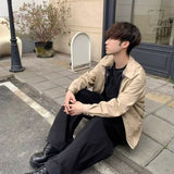 classy outfits men Short Wide Lapel Double-Sided Jacket Spring and Autumn Versatile Simple Solid Color Loose Men's Coat Top