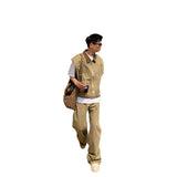 masc outfits American Retro Denim Jacket Men's Summer New Profile Design Waistcoat Loose Pants Suit