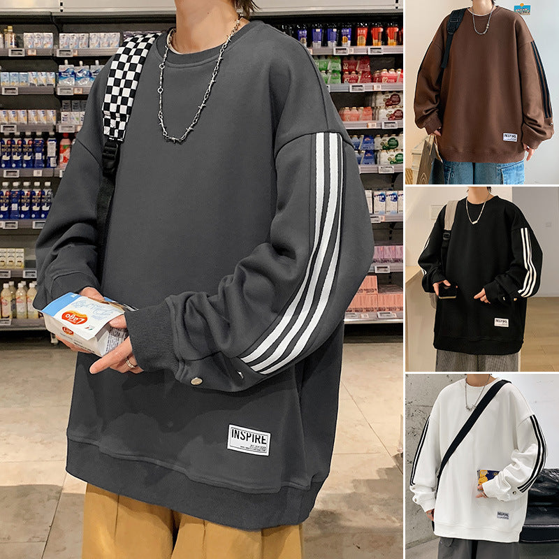 fall outfits men American Sweater Men's 2024 Spring and Autumn High Street Loose Youth Fashion Couple Wear Casual Student Top Fleece-lined
