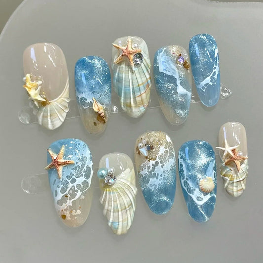 3D Floral & Butterfly Almond Press-On Nails