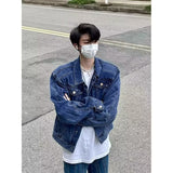 winter outfits men Light Blue Short Denim Coat Men's Spring and Autumn Retro High-Grade Ruan Handsome Jacket