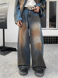 frat outfits American Style Waste Soil Denim Jacket Men's Japanese Retro Loose Straight Washed Distressed Denim Trousers Suit