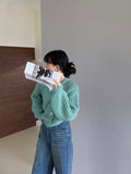 Fall Outfits Lazy Candy-Colored Short Sweater 2024 Autumn Korean Style Casual Fashion All-Match round Neck Top 