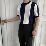 men fall outfits Fashionable New Striped Ice Silk Short-Sleeved T-shirt Casual Simple Slim Men's Top Clothes Trendy Sweater