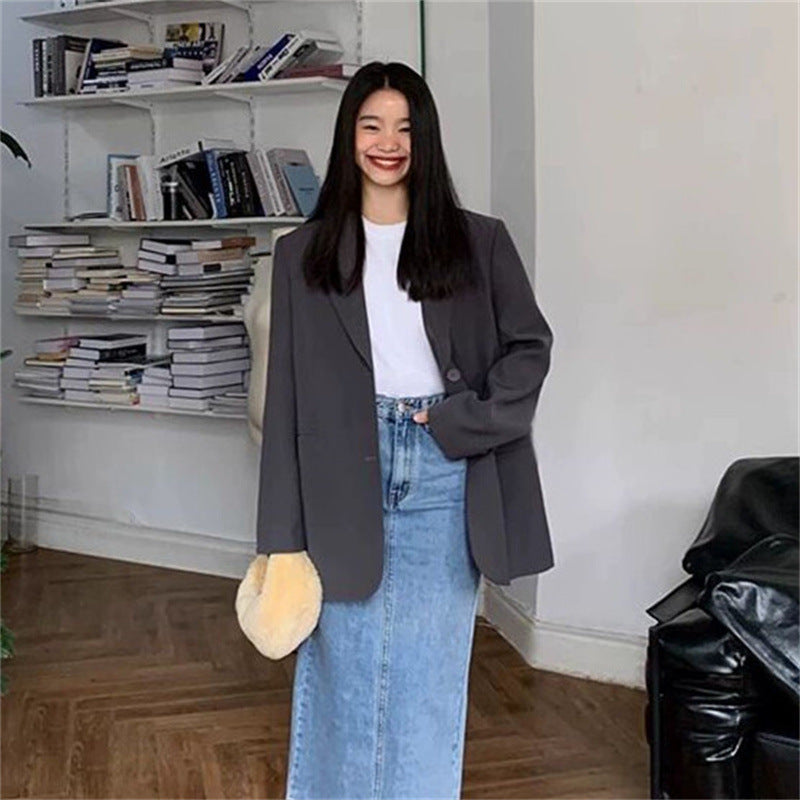 dti outfits 2024 Spring and Autumn New Gray Suit Jacket Women's Casual Temperament High Sense Fried Street Fashion Black Original