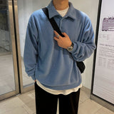 mens outfits Autumn and Winter Thickened Lapel Sweater Men's Korean-Style Trendy Loose Long-Sleeved Polo Shirt Solid Color All-Matching Coat