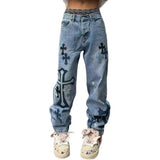 outfits for men American High Street Original Patch Cross Embroidered Jeans Men's and Women's National Fashion All-Match Slim Slimming Long Pants Fashion