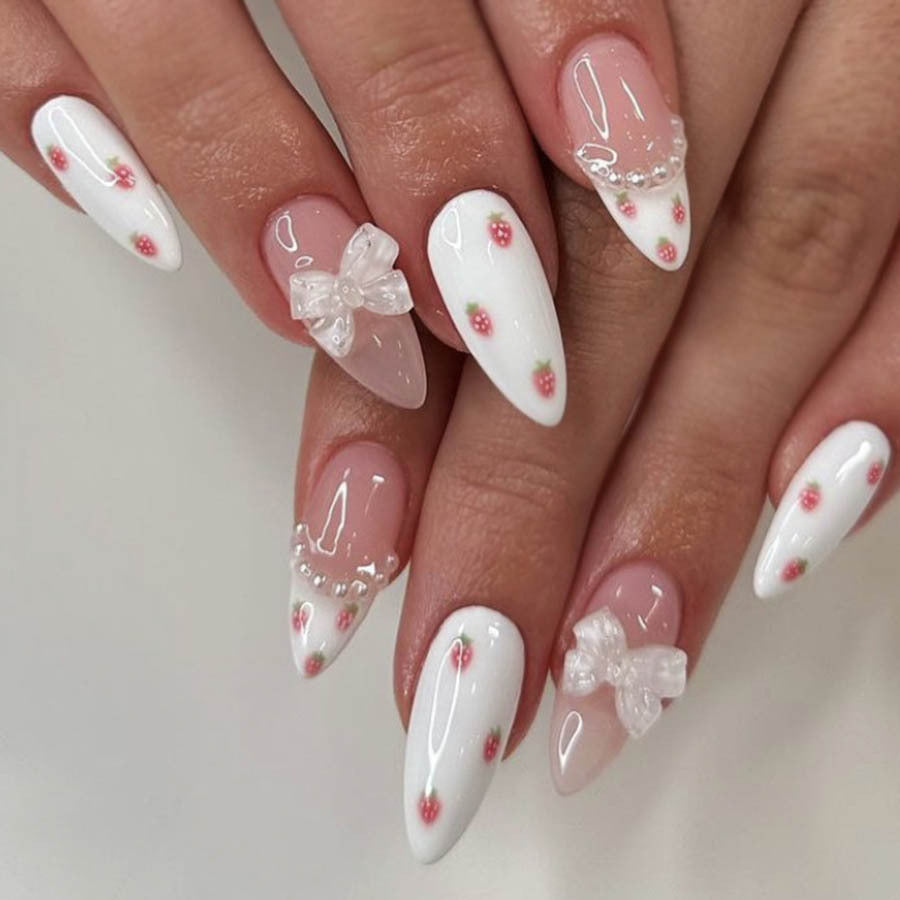 3D Floral & Butterfly Almond Press-On Nails